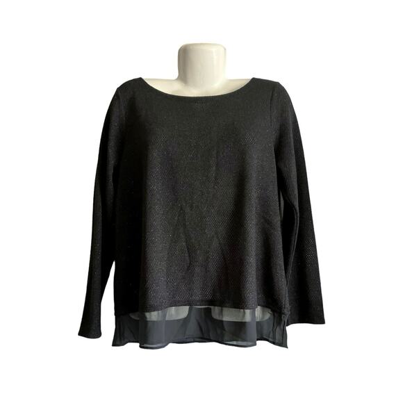 Charming Charlie Women's Black Metallic Threading Sweater W/ Sheer Hem Size L - Picture 1 of 10